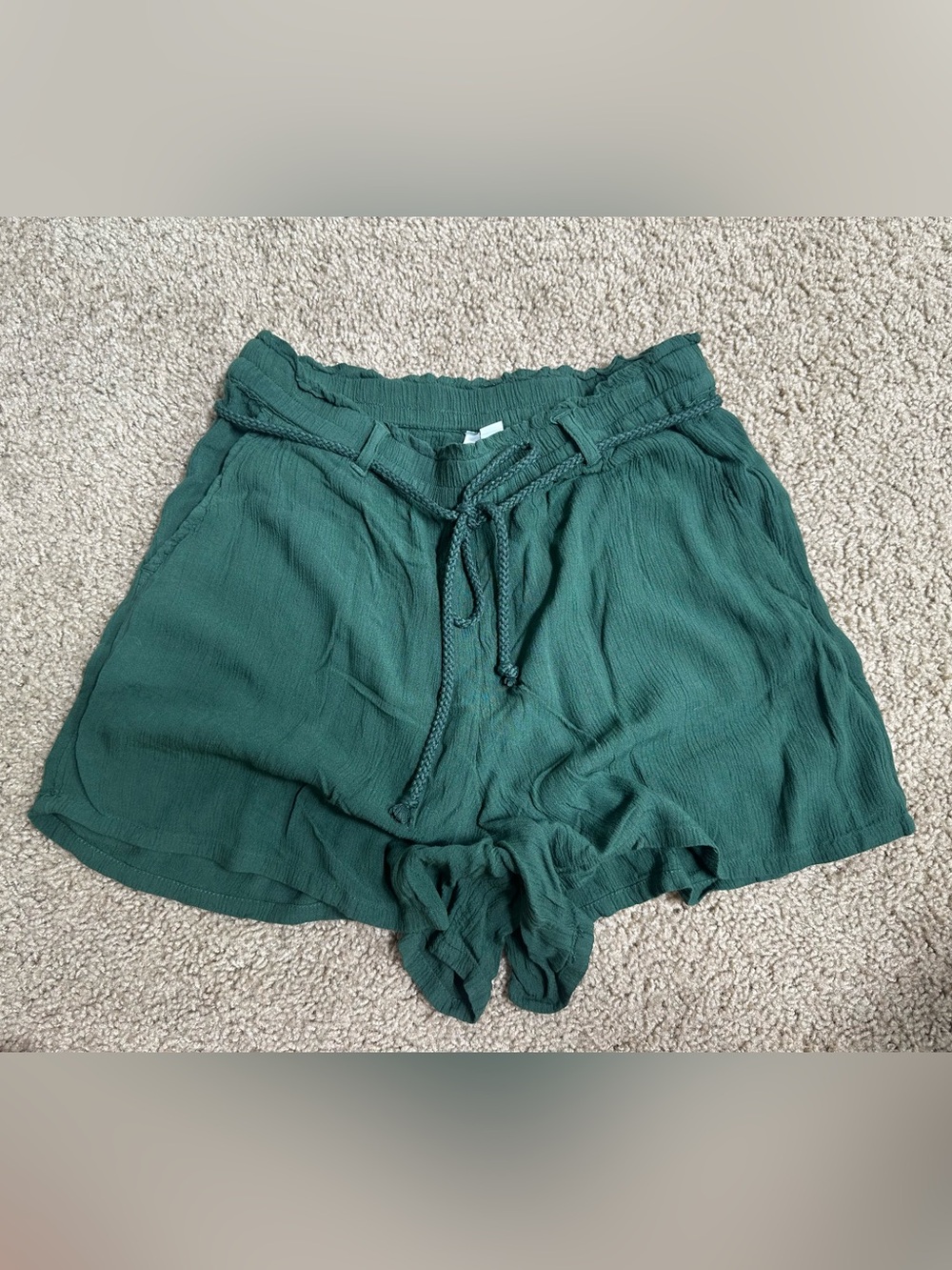 Green High-Waist Drawstring Shorts